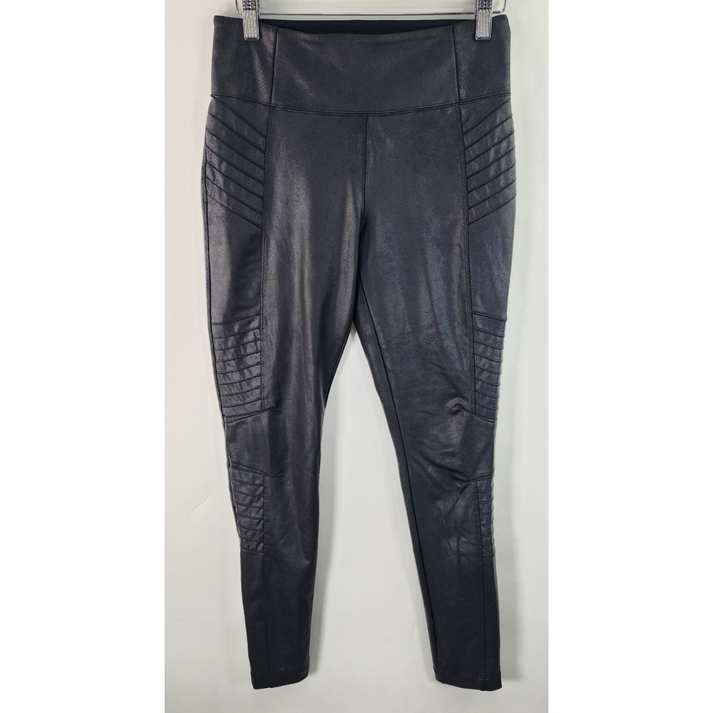 Athleta Delancey Gleam Moto Tight Women's S Black Stretch Faux Leather Leggings